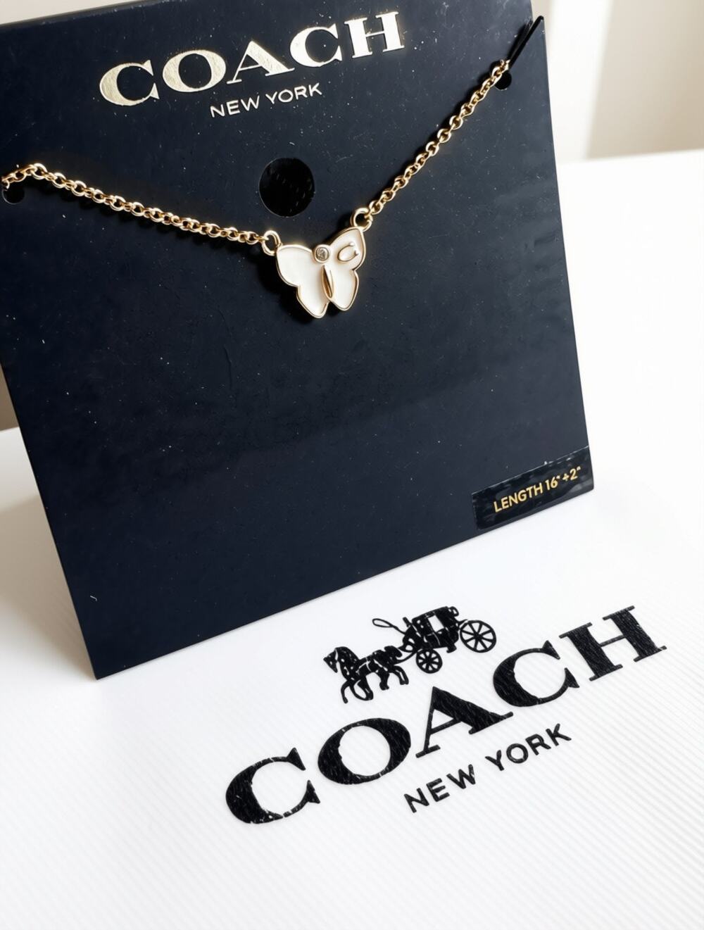 Coach White Enamel Butterfly Pendant Necklace